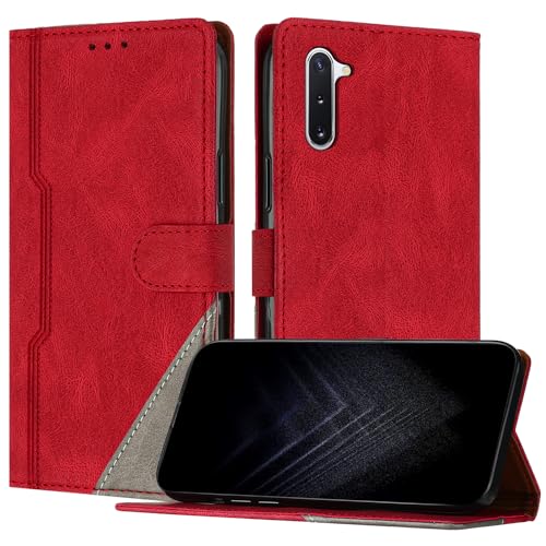 Netany Schutzhülle für Samsung Galaxy Note 10, PU Leder Flip Wallet Handyhülle mit magnetisch Kartenfächer Standfunktion Hülle für Galaxy Note 10 - Rot von Netany