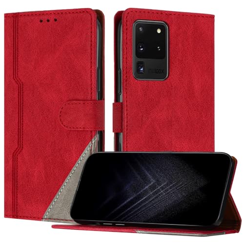 Netany Schutzhülle für Samsung Galaxy S20 Ultra, PU Leder Flip Wallet Handyhülle mit magnetisch Kartenfächer Standfunktion Hülle für Galaxy S20 Ultra - Rot von Netany