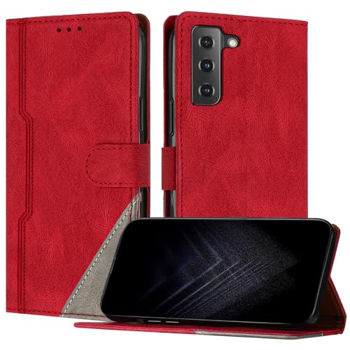 Netany Schutzhülle für Samsung Galaxy S22, PU Leder Flip Wallet Handyhülle mit magnetisch Kartenfächer Standfunktion Hülle für Galaxy S22 - Rot von Netany