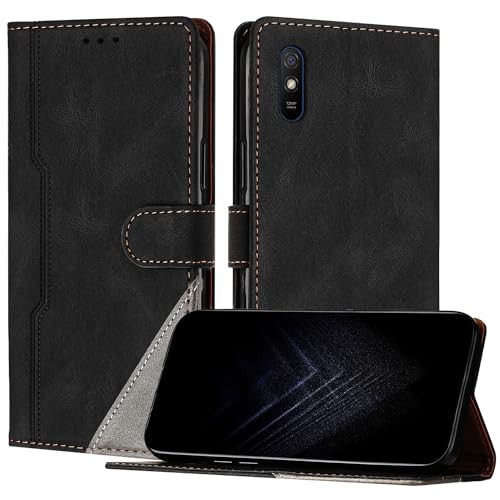 Netany Schutzhülle für Xiaomi Redmi 9A, PU Leder Flip Wallet Handyhülle mit magnetisch Kartenfächer Standfunktion Hülle für Redmi 9A - Schwarz von Netany