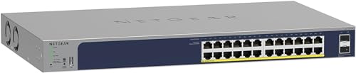 NETGEAR (GS724TPPV3) Smart Web Switch Manageable Gigabit PoE 26 Ports – Managed in der Cloud, 24 380 W PoE+ Ports, 2 1 Gigabit SFP Ports, Desktop oder Rack und begrenzter lebenslanger Schutz von Netgear