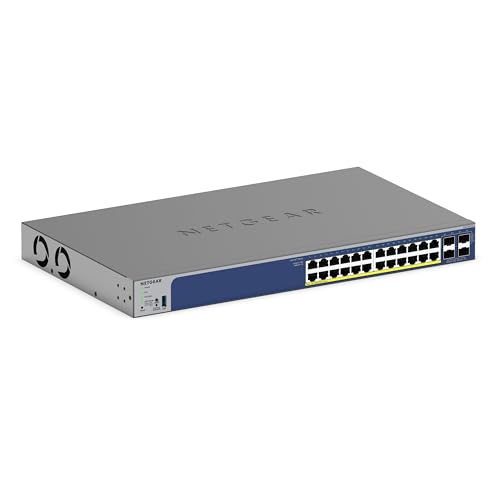 NETGEAR 28-Port PoE Gigabit Ethernet Smart Switch (GS728TXP): Managed, mit 24 PoE+ bei 190 W, 4 10G-SFP+, optionales Insight Cloud Management, Wand- oder Rack-Befestigung und eingeschränkte Garantie von Netgear