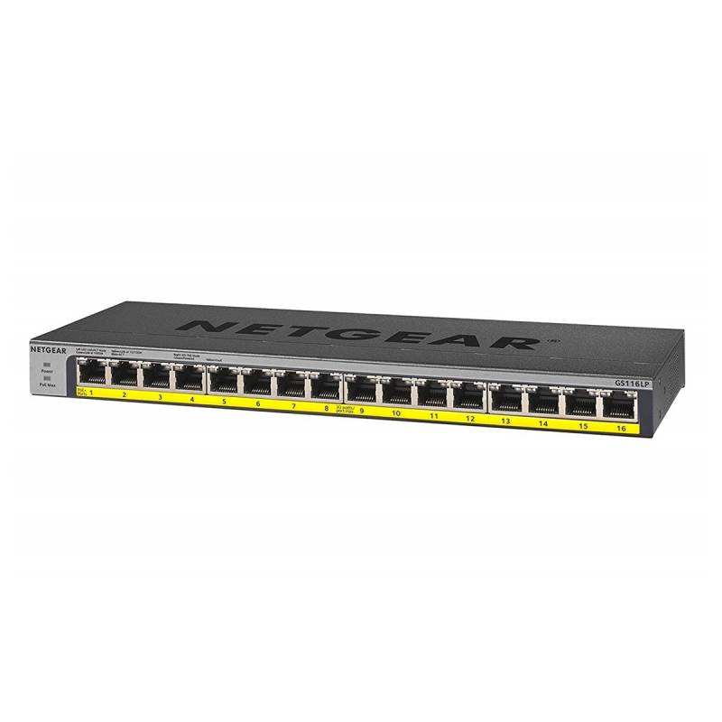 NETGEAR 16-Port Gigabit Ethernet Unmanaged PoE/PoE+ Switch (GS116LP-100EUS) von Netgear