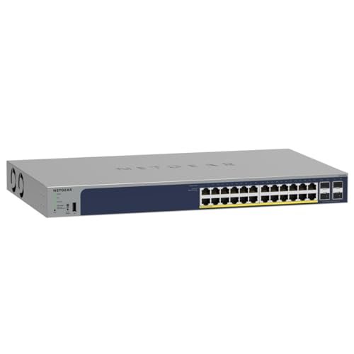 NETGEAR 28-Port PoE Gigabit Ethernet Smart Switch (GS728TP): Managed, optionales Insight-Cloud-Management, 24 PoE+ bei 190 W, 4 1G SFP, Desktop- oder Rack-Befestigung von Netgear