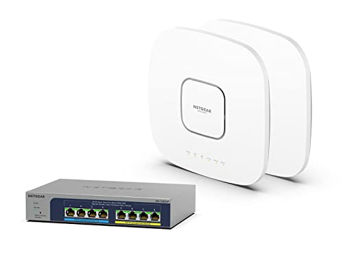 NETGEAR 2X WAX630 WiFi 6 WLAN Access Point (AX6000 Mesh-fähig, Lokales oder Insight Remote Management - inklusive 8 Port Multi-Gig Switch MS108EUP) von Netgear