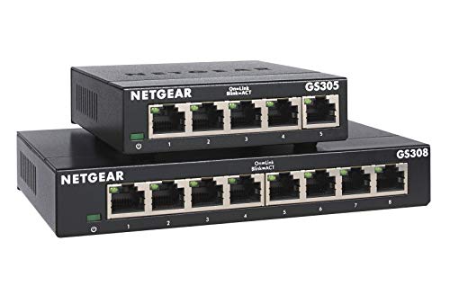 NETGEAR 5-Port + 8-Port Gigabit Ethernet LAN Switch (für Desktop, Plug-and-Play, energieeffizient, robuste und lüfterlose Metallgehäuse, GS305 & GS308) von Netgear