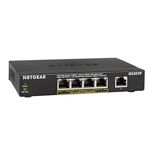 NETGEAR 5 Port PoE Gigabit Ethernet LAN Switch (mit 4x PoE 55W, Plug-and-Play Netzwerk Switch, energieeffizient, lüfterloses Metallgehäuse) von Netgear