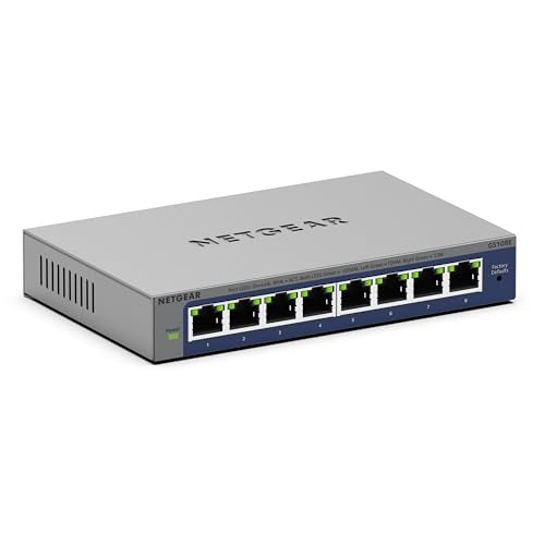 NETGEAR 8-Port Gigabit Ethernet Plus Switch (GS108E): Managed, Desktop- oder Wandmontage und eingeschränkte Garantie über die gesamte Lebensdauer von Netgear