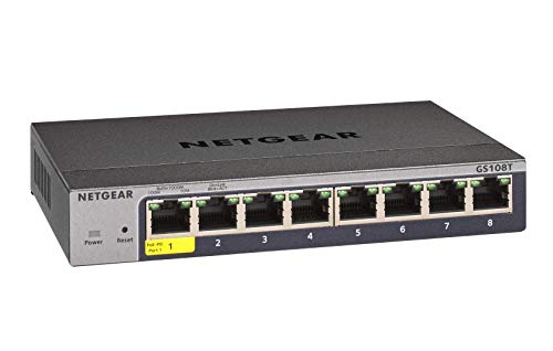 NETGEAR 8-Port Gigabit Ethernet Smart Switch (GS108T) – verwaltet, mit 1 x PD-Port, optionales Insight Cloud-Management, Desktop- oder Wandhalterung, geräuschloser Betrieb und begrenzter lebenslanger von Netgear