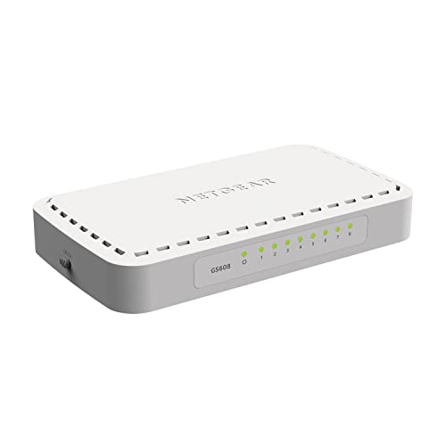 NETGEAR 8-Port Gigabit Ethernet Unmanaged Switch (GS608) – Desktop- oder Wandmontage, Heimnetzwerk-Hub, Ethernet-Splitter, geräuschloser Betrieb, Plug-and-Play von Netgear