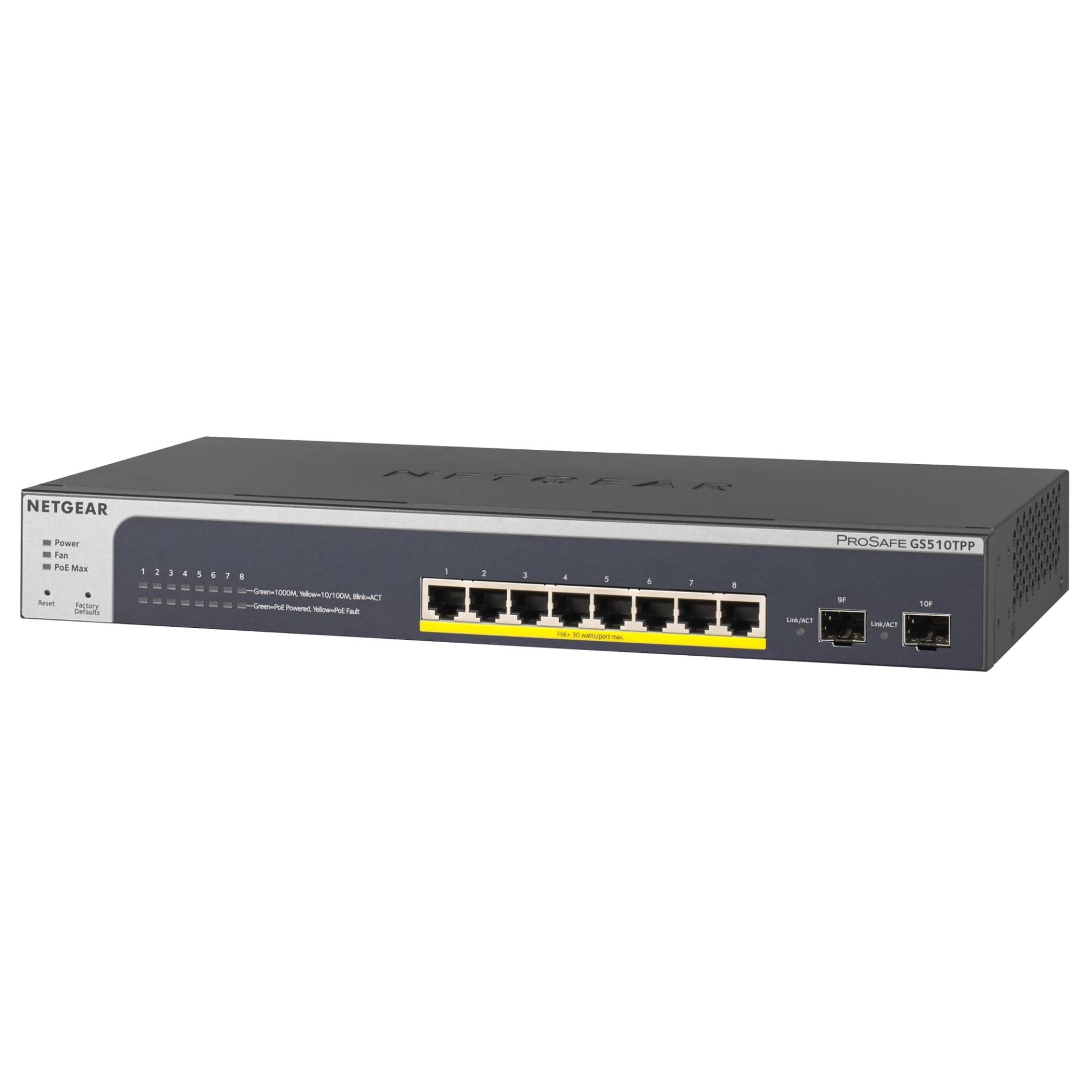 NETGEAR 8-Port PoE+ GB WebMgd Switch, 2 SFP Ports, 190W (GS510TPP) von Netgear