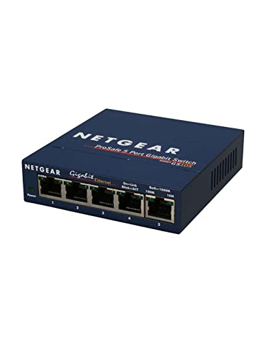 NETGEAR GS105GE LAN Switch 5 Port Netzwerk Switch (Plug-and-Play Gigabit Switch LAN Splitter, LAN Verteiler, Ethernet Hub, lüfterloses Metallgehäuse, ProSAFE Lifetime-Garantie), Blau von Netgear