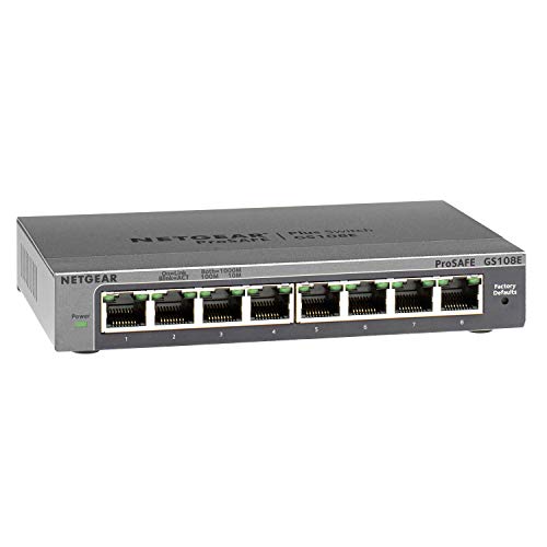 NETGEAR GS108Ev3 Gigabit Ethernet Plus Netzwerk-Switch (8 Ports) – Managed, Desktop- oder Wandhalterung, begrenzter Lebensschutz von Netgear