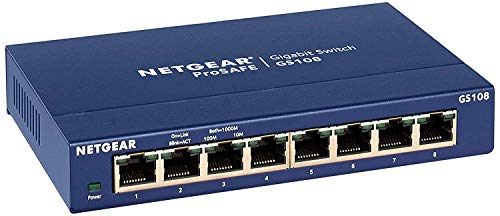 NETGEAR GS108GE LAN Switch 8 Port Netzwerk Switch (Plug-and-Play Gigabit Switch LAN Splitter, LAN Verteiler, Ethernet Hub, lüfterloses Metallgehäuse, ProSAFE Lifetime-Garantie), Blau von Netgear