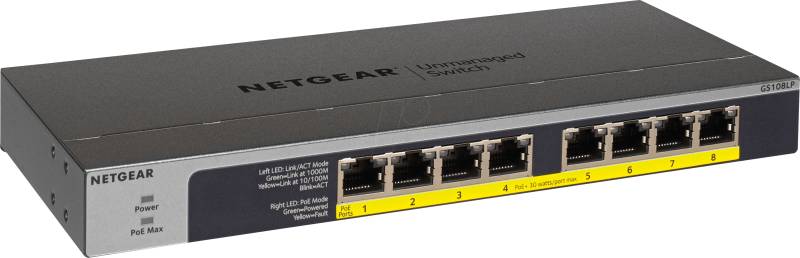 NETGEAR GS108LP - Switch, 8-Port, Gigabit Ethernet, PoE von Netgear