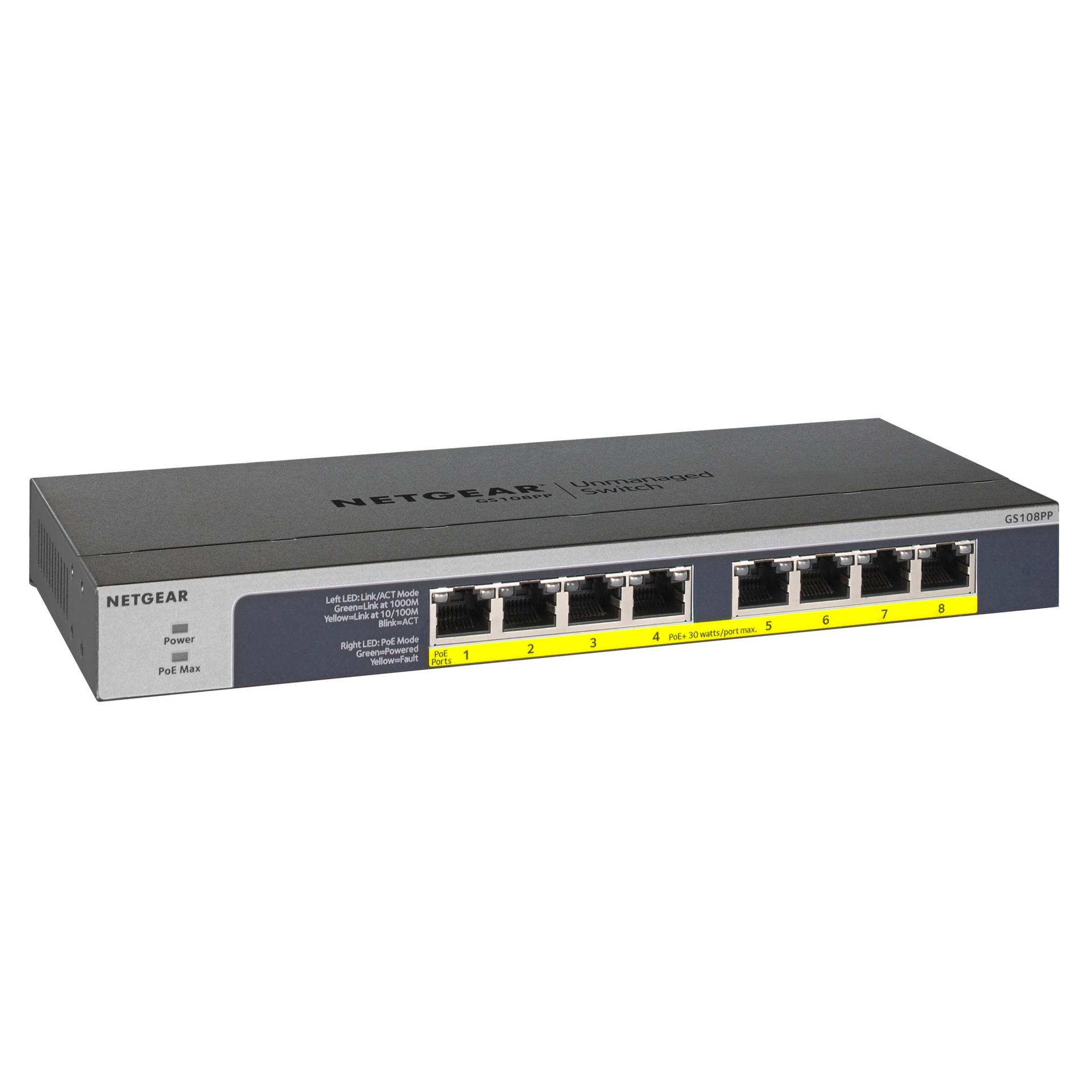 NETGEAR GS108PP Unmanaged Switch [8x Gigabit Ethernet PoE+, 120W] von Netgear