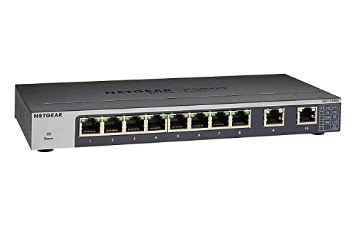 NETGEAR GS110MX 10 Port 10gb Switch | Multi-Gigabit LAN Switch (Netzwerk Switch mit 2x 10G, Plug-and-Play, Desktop oder 19 Zoll Rack-Montage, lüfterlos, ProSAFE Lifetime-Garantie) von Netgear