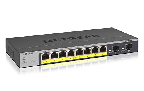 NETGEAR GS110TP 10 Port Gigabit Ethernet LAN PoE Switch Smart (Managed Netzwerk Switch mit 8x PoE 53W, 2x 1G-SFP, ProSAFE Lifetime-Garantie) von Netgear