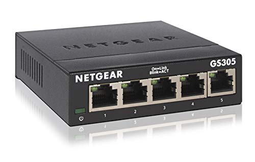 NETGEAR GS305 LAN Switch 5 Port Netzwerk Switch (Plug-and-Play Gigabit Switch LAN Splitter, LAN Verteiler, Ethernet Hub lüfterlos, robustes Metallgehäuse), Schwarz von Netgear