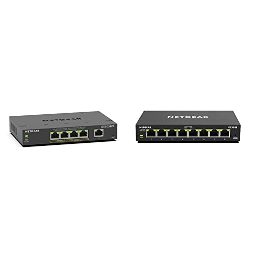 NETGEAR GS305EPP PoE Switch 4 Port Gigabit Ethernet LAN Switch PoE+ 120W Plus (5 Ports Plug-and-Play) & GS308E Managed Switch 8 Port Gigabit Ethernet LAN Switch Plus (Netzwerk Switch Managed) von Netgear