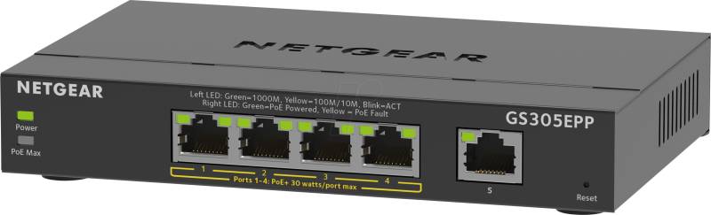 NETGEAR GS305EPP - Switch, 5-Port, Gigabit Ethernet, PoE+ von Netgear