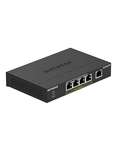 NETGEAR GS305PP PoE Switch 4 Port Gigabit Ethernet LAN Switch PoE+ 83W (5 Ports Plug and Play Network Switch PoE, Fanless, Robust Metal Case) von Netgear