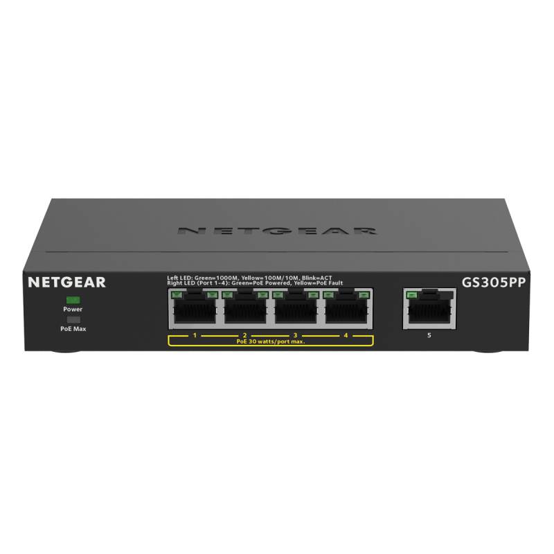 NETGEAR GS305PP Unmanaged Switch 5x 1G Ethernet (4x PoE/PoE+, max. 83W) von Netgear
