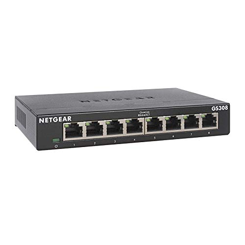 NETGEAR GS308 LAN Switch 8 Port Netzwerk Switch (Plug-and-Play Gigabit Switch LAN Splitter, LAN Verteiler, Ethernet Hub lüfterlos, robustes Metallgehäuse mit Ein-/Ausschalter), Schwarz von Netgear