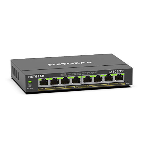 NETGEAR GS308EPP PoE Switch 8 Port Gigabit Ethernet LAN Switch PoE+ 123W Plus (Managed Netzwerk Switch PoE mit IGMP Snooping, QoS, VLAN, lüfterloses Metallgehäuse) von Netgear