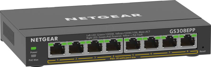 NETGEAR GS308EPP - Switch, 8-Port, Gigabit Ethernet, PoE+ von Netgear