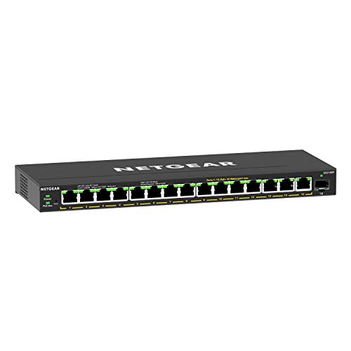 NETGEAR GS316EP Switch 16 Port Gigabit Ethernet LAN PoE Switch Plus (mit 15x PoE+ 180W & 1x SFP, Managed Netzwerk Switch mit IGMP Snooping, QoS, VLAN, lüfterlos) von Netgear