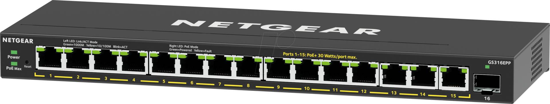 NETGEAR GS316EPP - Switch, 16-Port, Gigabit Ethernet, PoE+ von Netgear