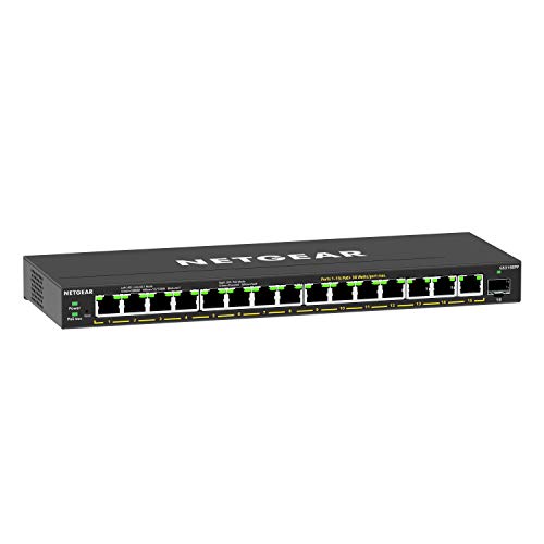 NETGEAR GS316EPP Switch 16 Port Gigabit Ethernet LAN PoE Switch Plus (mit 15x PoE+ 231W & 1x SFP, Managed Netzwerk Switch mit IGMP Snooping, QoS, VLAN, lüfterlos), schwarz von Netgear