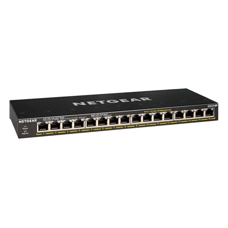NETGEAR GS316P SOHO Unmanaged Switch [16x Gigabit Ethernet PoE+, 115W] von Netgear