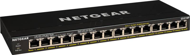NETGEAR GS316P - Switch, 16-Port, Gigabit Ethernet, PoE+ von Netgear
