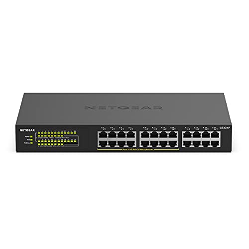 NETGEAR GS324P 24 Port Gigabit Ethernet LAN PoE Switch (mit 16x PoE+ 190W, Plug-and-Play Netzwerk Switch, Desktop oder 19 Zoll Rack-Montage, energieeffizient, robustes Metallgehäuse), schwarz von Netgear