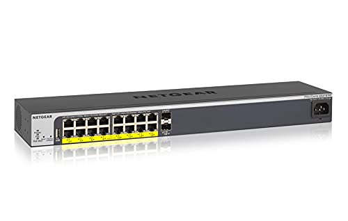 NETGEAR GS418TPP 18 Port Gigabit Ethernet LAN PoE Switch Smart (Managed Netzwerk Switch mit 16x PoE+ 240W, 2x 1G-SFP, Desktop oder 19 Zoll Rack-Montage, ProSAFE Lifetime-Garantie) von Netgear