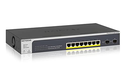 NETGEAR GS510TPP 10 Port Gigabit Ethernet LAN PoE Switch Smart (Netzwerk Switch Managed mit 8x PoE+ 190W, 2x 1G-SFP, Desktop oder 19 Zoll Rack-Montage, ProSAFE Lifetime-Garantie) von Netgear