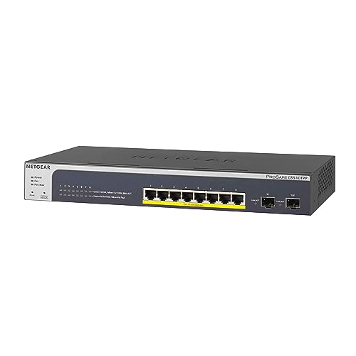 NETGEAR GS510TPP 10 Port Gigabit Ethernet LAN PoE Switch Smart (Netzwerk Switch Managed mit 8x PoE+ 190W, 2x 1G-SFP, Desktop oder 19 Zoll Rack-Montage, ProSAFE Lifetime-Garantie) von Netgear