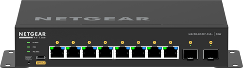 NETGEAR AV Line M4250-8G2XF-PoE+ - Switch - L3 - managed - 8 x 10/100/1000 (8 PoE+) + 2 x 10 Gigabit SFP+ - Seite-zu-Seite-Luftstrom - an Rack montierbar - PoE+ (220 W) (GSM4210PX-100EUS) von Netgear