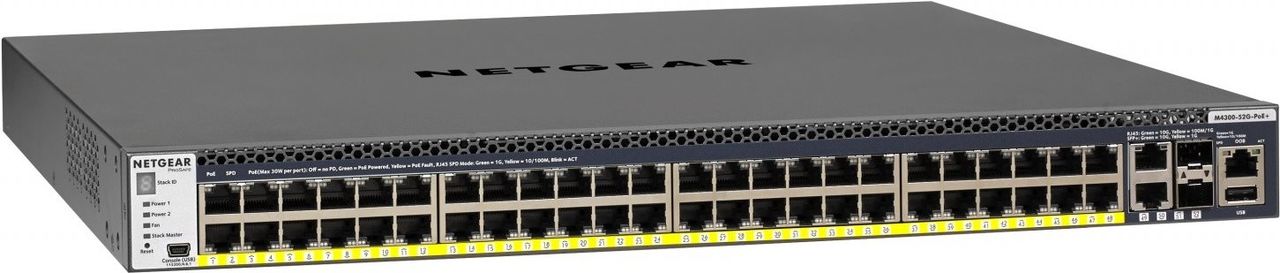 NETGEAR M4300-52G - Switch - L3 - managed - 2 x 10/100/1000/10000 + 2 x 10 Gigabit SFP+ + 48 x 10/100/1000 - Luftstrom von vorne nach hinten - an Rack montierbar (GSM4352S-100NES) von Netgear