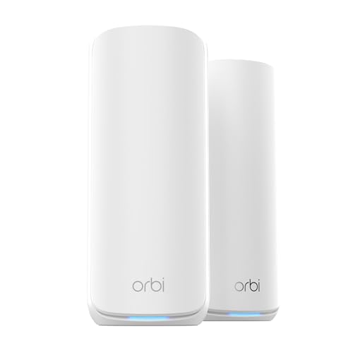 NETGEAR Orbi 870-Serie Tri-Band WiFi 7-Mesh-Netzwerksystem (RBE872) Router mit 1 Satelliten – Abdeckung von bis zu 400 m², für 150 Geräte 10Gig-Internetanschluss BE21000 802.11be (max 21 GBit/s) weiß von Netgear
