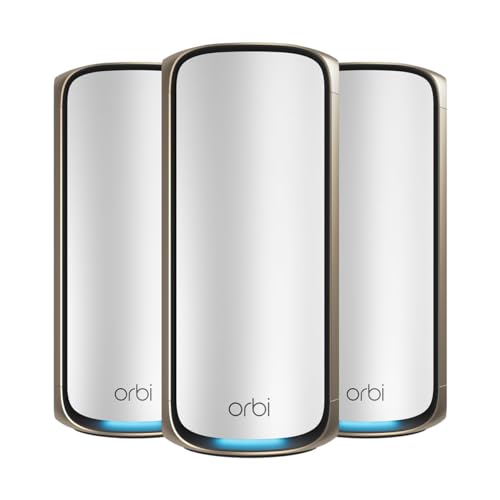 NETGEAR Orbi 970-Serie Quad-Band WiFi 7 Mesh WLAN Set (RBE973S), BE27000 WiFi 7 Router mit 2 Satelliten-Repeatern, Abdeckung von bis zu 660 m², 200 Geräten, 10-Gig-Internetanschluss von Netgear