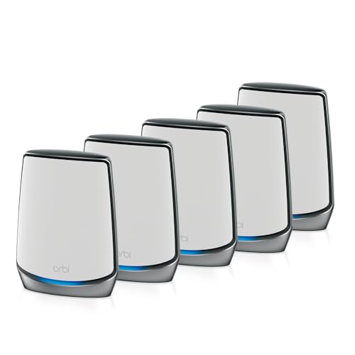 NETGEAR Orbi RBK855 WiFi 6 Mesh WLAN System (TriBand AX6000 WiFi 6 Mesh Router + 3X Mesh WiFi Satellit, 6.000 MBit/s Speed bis zu 875 m² Abdeckung und 100+ Geräte, 20x GB LAN, Smart Roaming) von Netgear