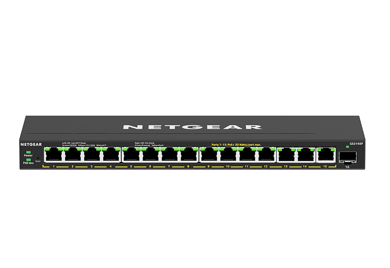 NETGEAR Plus GS316EP - Switch - managed - 15 x 10/100/1000 (PoE+) + 1 x SFP - Desktop, wandmontierbar - PoE+ (180 W) von Netgear
