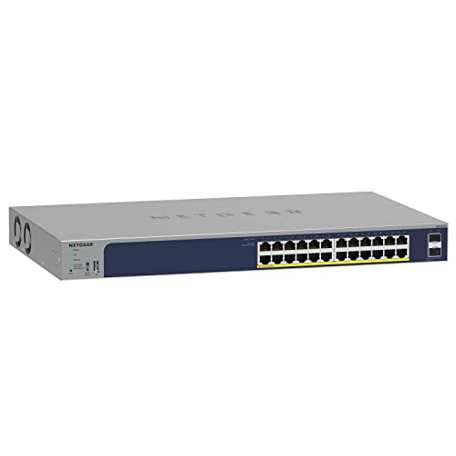 NETGEAR PoE Switch 24 Port (GS724TP V3), Gigabit PoE+ Smart Managed Switch 19 Zoll, 24x PoE+ 190W, 2X 1G-SFP, Desktop oder Rack-Montage, ProSAFE Lifetime-Garantie von Netgear