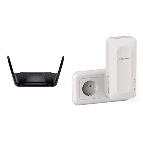 NETGEAR RAX70 WiFi 6 Router AX6600 TriBand & Nighthawk EAX15 WiFi 6 WLAN Mesh Repeater AX1800 (WLAN Verstärker bis zu 100 m² & 20 Geräte, Dual-Band WiFi Geschwindigkeit bis 1800 MBit/s) von Netgear