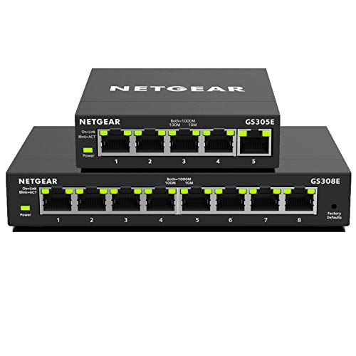 NETGEAR Switch 5-Port + 8-Port Gigabit Ethernet LAN Switch Plus (Robustes und lüfterloses Metallgehäuse, Plug-and-Play, Managed mit QoS- und VLAN-Verwaltung, GS305E + GS308E) von Netgear
