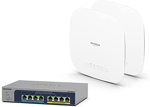 Netgear 2X WAX615 WiFi 6 WLAN Access Point (AX3000 Mesh-fähig, Lokales oder Insight Remote Management - inklusive 1x Multi-Gig 8 Port Switch MS108EUP) von Netgear