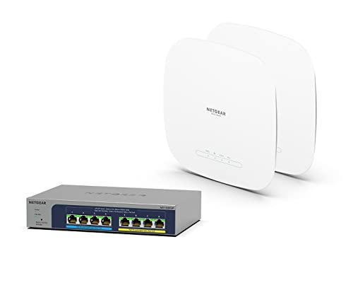 Netgear 2X WAX615 WiFi 6 WLAN Access Point (AX3000 Mesh-fähig, Lokales oder Insight Remote Management - inklusive 1x Multi-Gig 8 Port Switch MS108UP) von Netgear